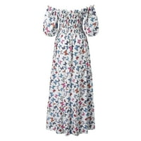 Maxi haljine za žene Ljeto Žene s ramena Maxi haljina Fingeral Print kratkih rukava Visoke košulje od