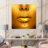 PromenArtirt 'Zlatni kapljice za boju od seksi djevojke usne' modernog uokvirenog platna zidne umjetnosti