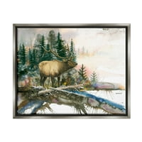 Moose Woodland Priroda Sastav Životinje i insekti Grafička umjetnost Grej u Art Print Wall Art