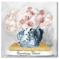 Wynwood Studio 'Farm House Charm Knjige' Cvjetni i botanički zidni umjetničko platno Ispis - ružičasta, bijela, 12 12