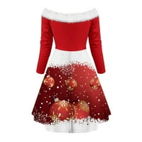 Ženske božićne haljine vruća prodajna haljina dugih rukava za žene V-izrez Print visoke struk maxi haljina