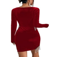 LUENCEO WOOD CODYCON haljine V izrez kratka mini haljina čvrsta boja seksi dugih rukava crveni xl