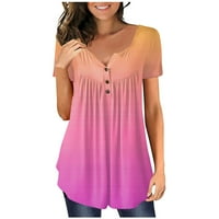 Ženski vrhovi kratki rukav labav bluza Grafički printira žene Ljeto Henley majice Pink XL