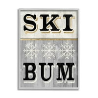 Stupell Industries skijaška Bum pahuljica znak grafička Umjetnost siva uokvirena Umjetnost Print zidna
