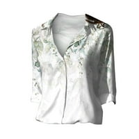 Ženske bluze ženski cvetni Print dugme Down Shirts Roll Up Sleeve Tops Collared Casual Work bluze Womens