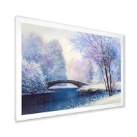 Most vijugave rijeke sa zimskim pejzažom III uokvirena slika na platnu Art Print