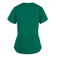 Rbaofujie Deals Čišćenje Ženske Majice Žene Kratki Rukavi V-Izrez Vrhovi Radna Uniforma Jednobojna Džepna Bluza Teretana Košulje Zelene Majice