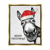 Stupell Industries Merry Christmass smiješna magarac Grafička umjetnost Metalno zlato plutajući uokvireni platno Ispis zidne umjetnosti, dizajn po pisanju i obloženim