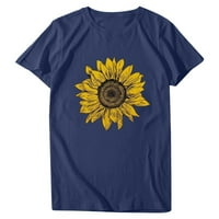 Majice Za Žene Žene Modni Cvijet Štampanje O-Izrez Kratka Majica Labava Bluza Top Shirt Navy L