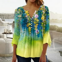 Miayilima majice za žene Ljeto tiskanje Trendy tipka Cardigan rukava s rukavima V izrez Ležerne prilike ugradene tunike Veličina XL