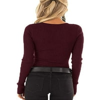 Ženska proljetna majica Solidna boja rebrastina Henley vrat dugih rukava slim-fitch pulover za djevojčice