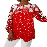 SKKSST PLUS Veličina Ženska rukava Nepravilna tunika T majica Božićni ispis bluza