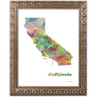 Zaštitni znak Fine Art California State Map-1 Canvas Art by Marlene Watson, zlatni ukrasni okvir