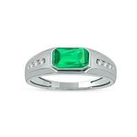 Imperial dragi kamen Sterling Silver Emerald Cut stvorio smaragd i stvorio bijeli safir muški prsten