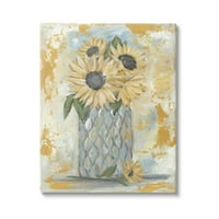 Rustikalna suncokret VASE Botanical i cvjetna grafička umjetnička galerija Zamotana platna Print Wall Art