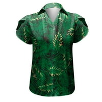 Ženska ljetna Casual majica V-izrez kratki rukav tunike za gamaše labava bluza majica tamno zelena XXL
