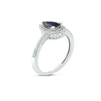 Imperial dragi kamen 10k Bijelo zlato kruška rezani plavi safir 1 10ct TW Diamond Halo ženski prsten