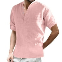 Ružičasti Polo majice za muškarce muške casual čvrste top košuljom štanda za bluza ovratnik dugme kotrljaju rukav dugi rukav modni majica