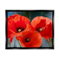 Bold Red Poppy Flower Trio Botaničko-Cvjetno Slikarstvo Jet Crni Uokvireni Art Print Wall Art