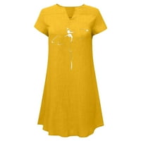 Ljetne haljine za žene ženske kratke rukave Vintage Retro V-izrez labave zaštite od zaštite od bambusove konoplje popust