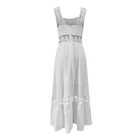 Ženske ljetne Casual čvrste kvadratne haljine bez rukava čipkasta duga a-Line haljina bijela XL