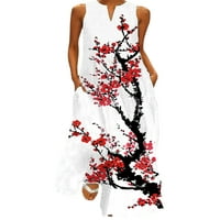 Haite ženske maksi haljine leptir štampana duga haljina V izrez ljetna plaža sarafan dame bez rukava stil-H 4xl