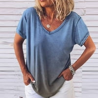 Ženski vrhovi ženske casual v izrez blede boja majice kratkih rukava bluza plus veličina plava xxxxxl