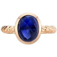 Oravo CT ovalni oblik stvorio plavi safir pasijans prsten od 14k ružičastog zlata