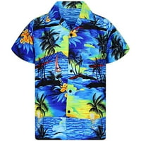 Iopqo Havajska majica za muškarce Modni muški casual gumb Havaji Print Beach Kratki rukav Brzi bluusemens