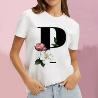 Ljetne trendi majice pismo cvjetni Print labav O vrat kratki rukav vrhovi za žene Pink XS
