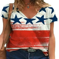 Luxplum ženska majica V vrat majica američka zastava Print ljetni vrhovi labavi Tee plaža pulover stil-B