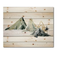 PROIZVODNJA 'tamno plava planinska pejzažna zima minimalistički i' Moderni print na prirodnom borovom