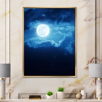 Designart 'Noć punog mjeseca na oblačnom nebu III' Nautički i obalni uokvireni platneni zidni umjetnički