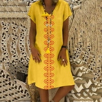 iopqo ljetna haljina žene ljetni stil štampani pamuk i Lan Casual Plus Size ženske haljine kratki rukav