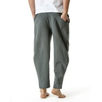 Muške pamučne posteljine hlače nacrtavaju ležerne pantalone lagane labave plaže joga hlače sa džepovima tamno siva xxxl