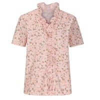 Odjeća za ljetnu prodaju Ljetna bluza za žene cvjetni tiskani ruffle ovratnik kratkih rukava V izrez Slobodne