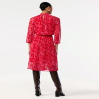 Scoop ženska Midi haljina sa mirisnim izrezom sa Bluson rukavima