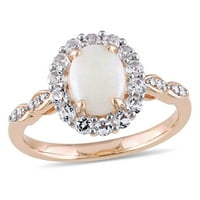 Miabella ženski CT. Opal, bijeli Topaz i dijamantski naglasak 14kt Rose Gold koktel Halo prsten
