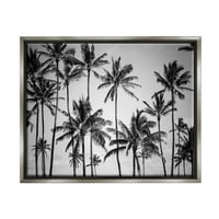 Stupell Industries Palm Trees Skyline Crno-bijelo fotografija sjaj sive uokvirene plutajuće platno Zidna