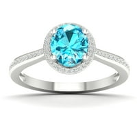 Carski dragi kamen 10k Bijelo zlato Ovalni rez Švicarski plavi Topaz CT TW dijamantski Halo ženski prsten