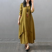 Ljetne haljine Staložene nepravilne labave Maxi o-izrez duge rukave jednobojne haljine za žene žute 4xl