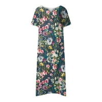 Ljetne haljine za žene V izrez Casual cvjetni Print kratki rukavi dugmići duga haljina sa džepnim damama