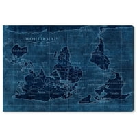 Wynwood Studio Maps i zastave Zidna umjetnost platnene ispise 'naopako-mapa svjetske mape svjetske - plava,