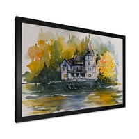 Dvorac Designart sa jesenjim drvećem na jezeru 'Jezero Kuća uramljena lista