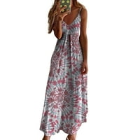 Kratka lepršava ljetna haljina linija ljuljačka bez rukava V vrat Gradijentna boja špageti traka cvjetni
