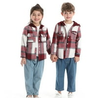 Leodye Klirens Kids Toddler Flanel Shirt Jacket Plaid Dugi Rukav Shacket Boys Girls Fall Shirt Coat Outwear