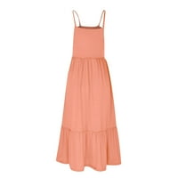 Ljetne haljine za žene bez rukava Maxi dužine gležnja modni čvrsti okrugli izrez roze s