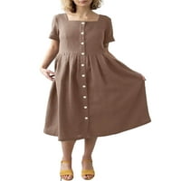 Luxplum žene sandress solid color Ljeto midi haljina kratki rukav Swing haljine seksi odmor tamna kafa