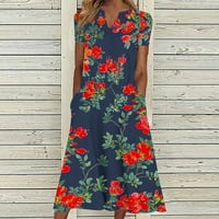 Ženske haljine Plus Size kratki rukav V izrez a-Line haljina od tunike ljetna cvjetna sarafana na plaži