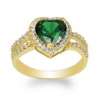 Dame žuto zlato Platirano 1.8 ct srce smaragdno CZ Halo lijepa prsten veličina 4-10